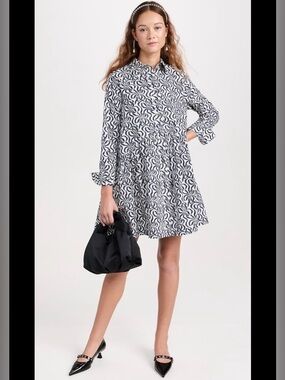 Ganni PRINTED COTTON POPLIN MINI SHIRT DRESS Size 40 - US XL